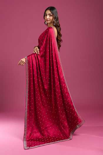 Samyukta Singhania Maroon Crepe, Chinon Stones Embellished Saree And Running Blouse Set Online at Aza Fashions Samyukta Singhania_Maroon Crepe, Chinon Stones Embellished Saree And Running Blouse Set _Online_at_Aza_Fashions
