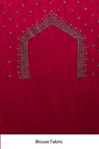 Shop Samyukta Singhania Maroon Crepe, Chinon Stones Embellished Saree And Running Blouse Set Shop_Samyukta Singhania_Maroon Crepe, Chinon Stones Embellished Saree And Running Blouse Set