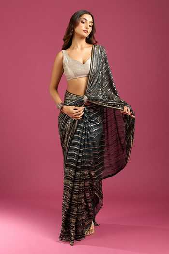 Buy Samyukta Singhania Black Crepe, Chinon Zari Stripe Pattern Saree And Running Blouse Set Online at Aza Fashions Buy_Samyukta Singhania_Black Crepe, Chinon Zari Stripe Pattern Saree And Running Blouse Set _Online_at_Aza_Fashions