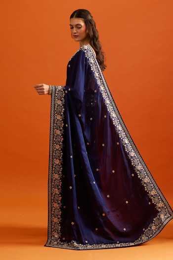 Samyukta Singhania Blue Embroidery, Zari Saree And Running Blouse Set Online at Aza Fashions Samyukta Singhania_Blue Embroidery, Zari Saree And Running Blouse Set _Online_at_Aza_Fashions