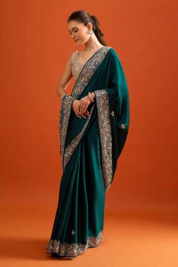 Shop Samyukta Singhania Green Zari, Mirrors Embroidered Saree And Running Blouse Set Online at Aza Fashions Shop_Samyukta Singhania_Green Zari, Mirrors Embroidered Saree And Running Blouse Set _Online_at_Aza_Fashions