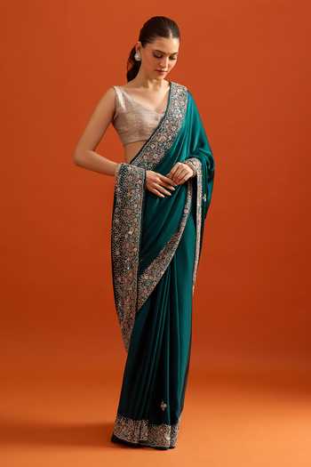 Samyukta Singhania Green Zari, Mirrors Embroidered Saree And Running Blouse Set at Aza Fashions Samyukta Singhania_Green Zari, Mirrors Embroidered Saree And Running Blouse Set _at_Aza_Fashions