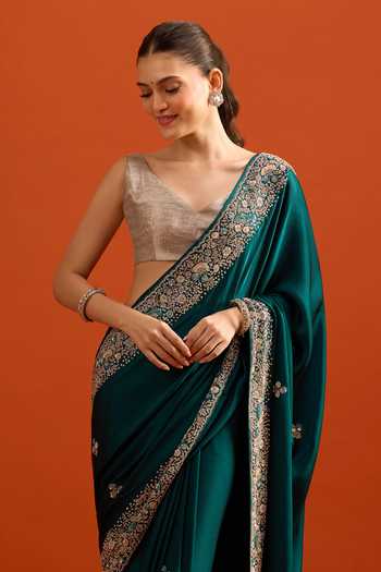 Buy Samyukta Singhania Green Zari, Mirrors Embroidered Saree And Running Blouse Set Buy_Samyukta Singhania_Green Zari, Mirrors Embroidered Saree And Running Blouse Set