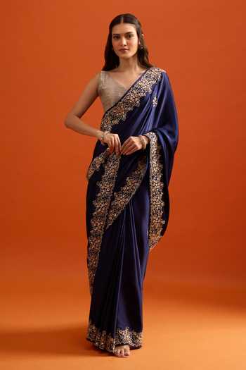 Shop Samyukta Singhania Blue Embroidery, Zari Saree And Running Blouse Set Online at Aza Fashions Shop_Samyukta Singhania_Blue Embroidery, Zari Saree And Running Blouse Set _Online_at_Aza_Fashions