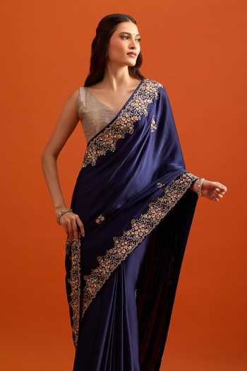 Samyukta Singhania Blue Embroidery, Zari Saree And Running Blouse Set at Aza Fashions Samyukta Singhania_Blue Embroidery, Zari Saree And Running Blouse Set _at_Aza_Fashions