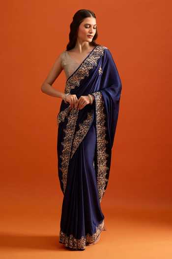 Buy Samyukta Singhania Blue Embroidery, Zari Saree And Running Blouse Set Buy_Samyukta Singhania_Blue Embroidery, Zari Saree And Running Blouse Set