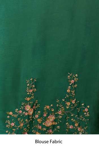 Buy_Samyukta Singhania_Green Crepe, Chinon Embroidery Pure Saree And Running Blouse Set 