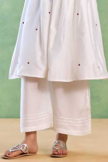 Nero India_Pink Chanderi Embroidery V-neck Petal Kurta And Pant Set _Online_at_Aza_Fashions