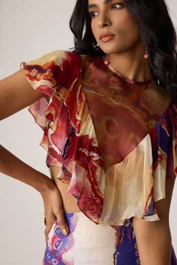 Saaksha & Kinni_Multi Color Satin, Chiffon, Jersey, Twill Marieya Printed Skirt _Online_at_Aza_Fashions