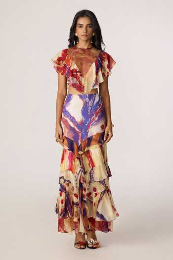 Buy_Saaksha & Kinni_Multi Color Satin, Chiffon, Jersey, Twill Marieya Printed Skirt _Online_at_Aza_Fashions