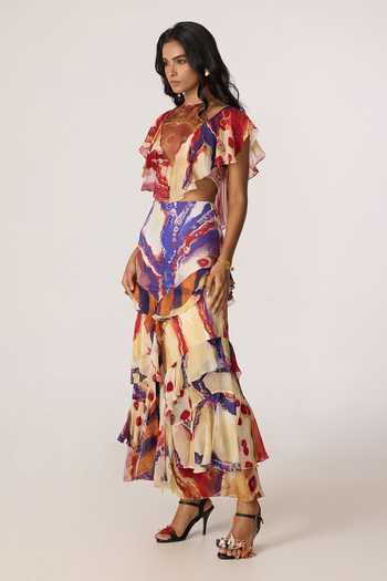 Shop_Saaksha & Kinni_Multi Color Satin, Chiffon, Jersey, Twill Marieya Printed Skirt _Online_at_Aza_Fashions