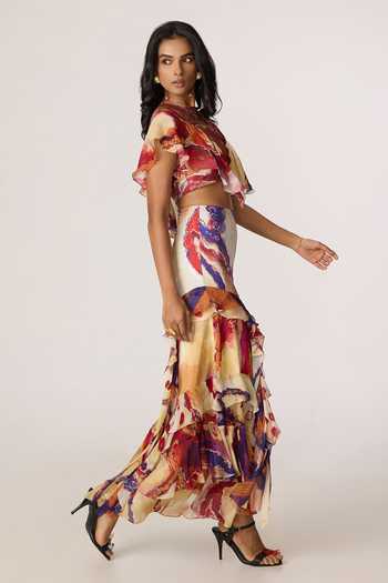 Saaksha & Kinni_Multi Color Satin, Chiffon, Jersey, Twill Marieya Printed Skirt _at_Aza_Fashions