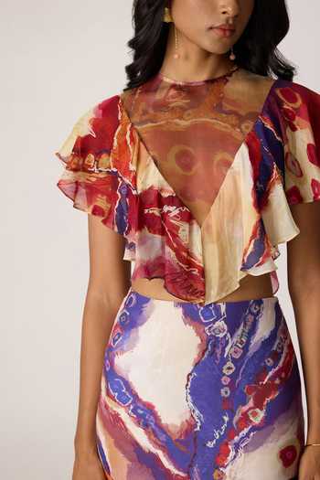 Buy_Saaksha & Kinni_Multi Color Satin, Chiffon, Jersey, Twill Marieya Printed Skirt 