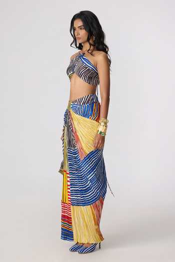 Saaksha & Kinni_Multi Color Chiffon, Polyester Keha Abstract Print Skirt _Online_at_Aza_Fashions
