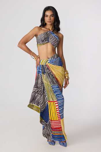 Buy_Saaksha & Kinni_Multi Color Chiffon, Polyester Keha Abstract Print Skirt _Online_at_Aza_Fashions