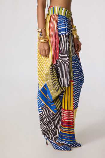 Shop_Saaksha & Kinni_Multi Color Chiffon, Polyester Keha Abstract Print Skirt _Online_at_Aza_Fashions