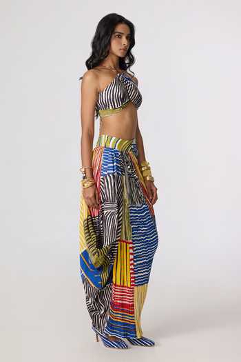 Saaksha & Kinni_Multi Color Chiffon, Polyester Keha Abstract Print Skirt _at_Aza_Fashions