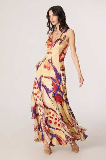 Buy_Saaksha & Kinni_Multi Color Satin, Chiffon, Twill V-neck Meherin Maxi Dress _Online_at_Aza_Fashions