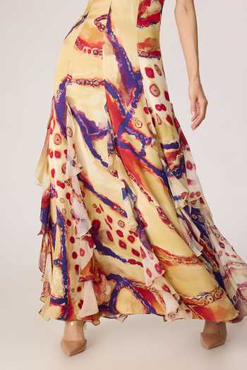 Shop_Saaksha & Kinni_Multi Color Satin, Chiffon, Twill V-neck Meherin Maxi Dress _Online_at_Aza_Fashions