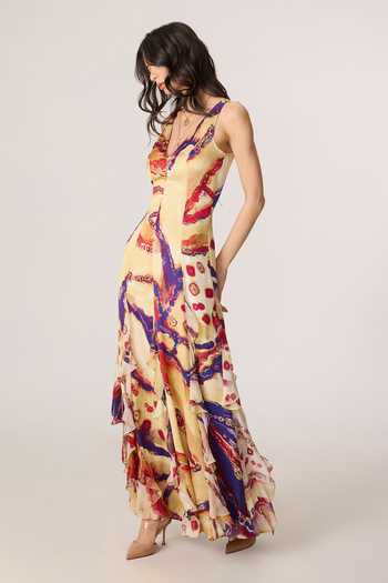 Buy_Saaksha & Kinni_Multi Color Satin, Chiffon, Twill V-neck Meherin Maxi Dress 