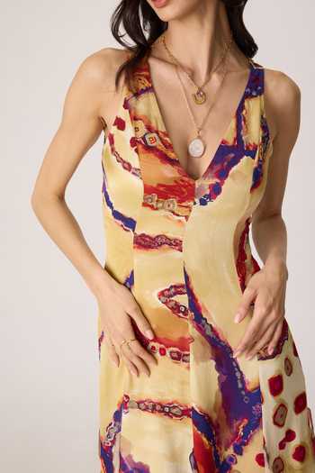 Shop_Saaksha & Kinni_Multi Color Satin, Chiffon, Twill V-neck Meherin Maxi Dress 