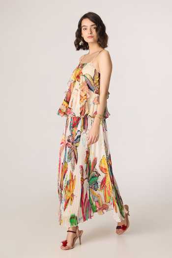 Saaksha & Kinni_Multi Color Chiffon, Polyester Zora Print Skirt _Online_at_Aza_Fashions
