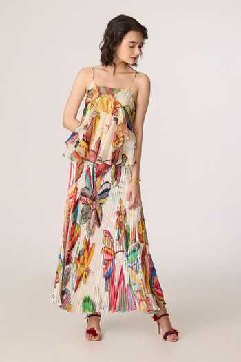 Buy_Saaksha & Kinni_Multi Color Chiffon, Polyester Zora Print Skirt _Online_at_Aza_Fashions