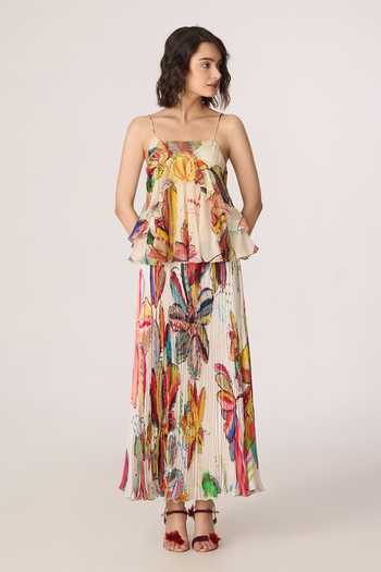 Shop_Saaksha & Kinni_Multi Color Chiffon, Polyester Zora Print Skirt _Online_at_Aza_Fashions