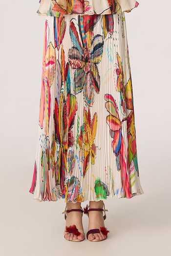 Saaksha & Kinni_Multi Color Chiffon, Polyester Zora Print Skirt _at_Aza_Fashions