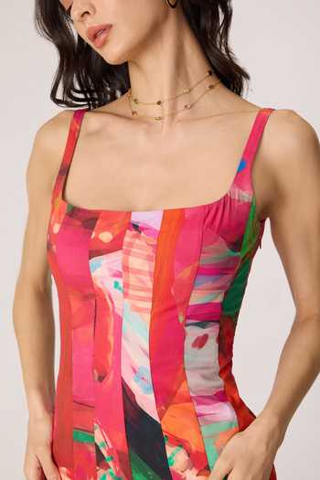 Buy_Saaksha & Kinni_Pink Cotton Square Neck Enola Print Pleated Midi Dress 