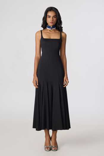 Buy Saaksha & Kinni Black Cotton, Lycra Square Neck Enola Sleeveless Pleated Hem Dress Online at Aza Fashions Buy_Saaksha & Kinni_Black Cotton, Lycra Square Neck Enola Sleeveless Pleated Hem Dress _Online_at_Aza_Fashions