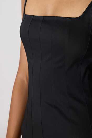 Saaksha & Kinni Black Cotton, Lycra Square Neck Enola Sleeveless Pleated Hem Dress at Aza Fashions Saaksha & Kinni_Black Cotton, Lycra Square Neck Enola Sleeveless Pleated Hem Dress _at_Aza_Fashions