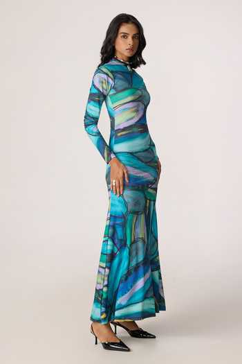 Buy_Saaksha & Kinni_Multi Color Lycra High Neck Lana Print Dress _Online_at_Aza_Fashions