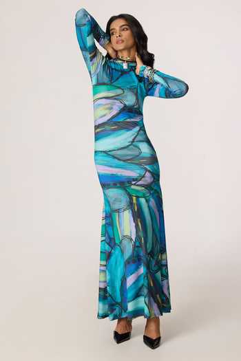 Shop_Saaksha & Kinni_Multi Color Lycra High Neck Lana Print Dress _Online_at_Aza_Fashions