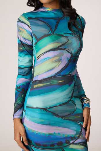 Shop_Saaksha & Kinni_Multi Color Lycra High Neck Lana Print Dress 