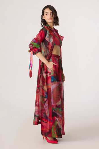 Saaksha & Kinni_Pink Silk, Organza, Crepe Vellora Printed Trouser _Online_at_Aza_Fashions