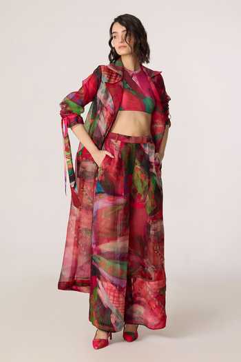 Buy_Saaksha & Kinni_Pink Silk, Organza, Crepe Vellora Printed Trouser _Online_at_Aza_Fashions
