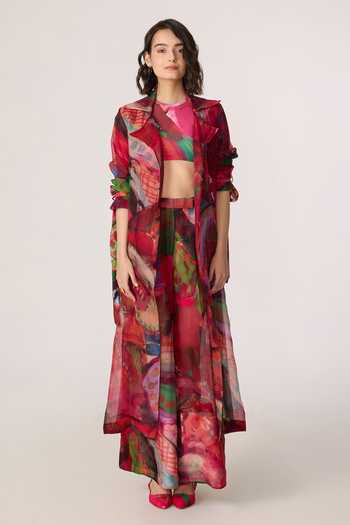 Saaksha & Kinni_Pink Silk, Organza, Crepe Vellora Printed Trouser _at_Aza_Fashions