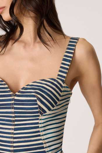 Buy_Saaksha & Kinni_Grey Denim Sweetheart Neck Fia Pattern Sleeveless Dress _Online_at_Aza_Fashions