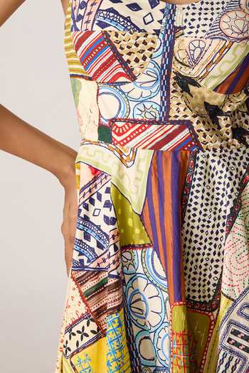 Saaksha & Kinni_Multi Color Cotton, Cambric Sweetheart Neck Marilyn Pattern Midi Dress _at_Aza_Fashions