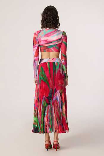 Saaksha & Kinni_Pink Chiffon, Jersey, Polyester Zora Printed Skirt _at_Aza_Fashions