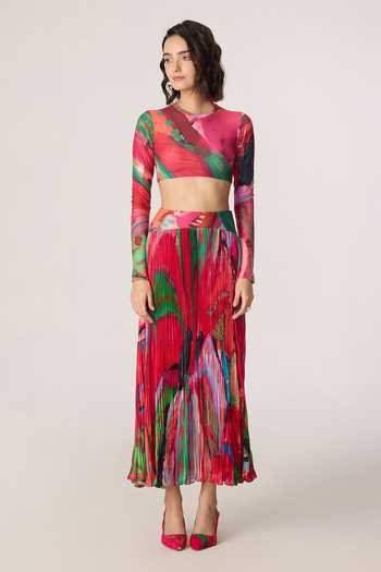 Buy_Saaksha & Kinni_Pink Chiffon, Jersey, Polyester Zora Printed Skirt 
