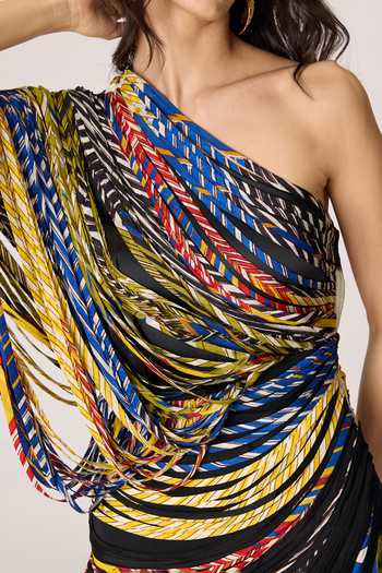 Buy_Saaksha & Kinni_Multi Color Chiffon, Lycra Embroidery, Mirrors, Tassels One Viola Print Dress 
