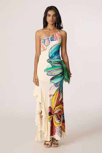 Saaksha & Kinni Multi Color Crepe One Shoulder Dorothy Print Dress at Aza Fashions Saaksha & Kinni_Multi Color Crepe One Shoulder Dorothy Print Dress _at_Aza_Fashions