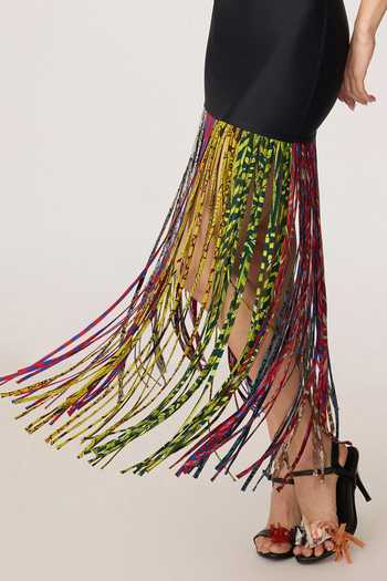 Buy_Saaksha & Kinni_Black Lycra, Chiffon Tassels, Fringe High Neck Zyra Hem Sleeveless Dress _Online_at_Aza_Fashions