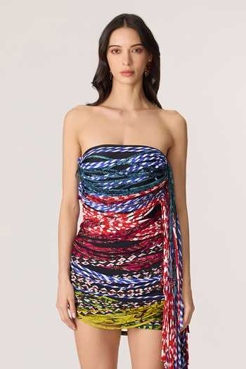 Buy_Saaksha & Kinni_Multi Color Chiffon, Lycra Tassels Bandeau Neck Riley Dress 