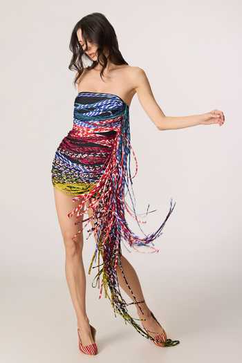 Shop_Saaksha & Kinni_Multi Color Chiffon, Lycra Tassels Bandeau Neck Riley Dress 