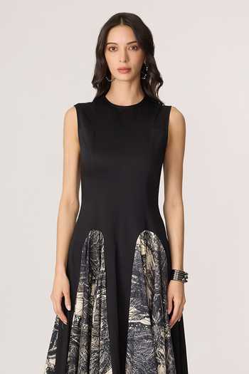 Saaksha & Kinni_Black Cotton Round Neck Seria Print Midi Dress _Online_at_Aza_Fashions