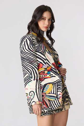 Saaksha & Kinni_Multi Color Crepe Rebekkah Printed Blazer _at_Aza_Fashions