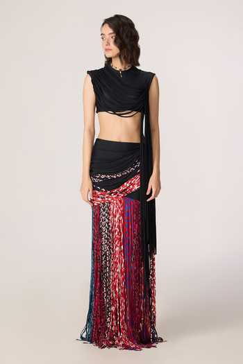 Saaksha & Kinni_Multi Color Chiffon, Lycra Tassels Eden Skirt _Online_at_Aza_Fashions